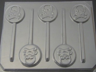 1714 Skull Crossbones Chocolate or Hard Candy Lollipop Mold